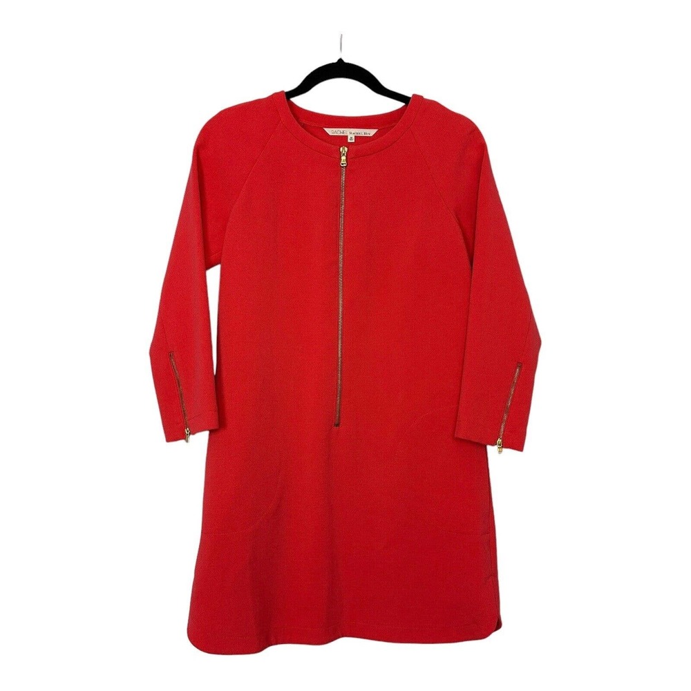 RACHEL Rachel Roy Coral 3/4 Sleeve Shift Dress Gold Zipper Size Small READ